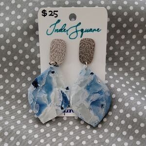Blue and White Marbled Teardrop Earrings